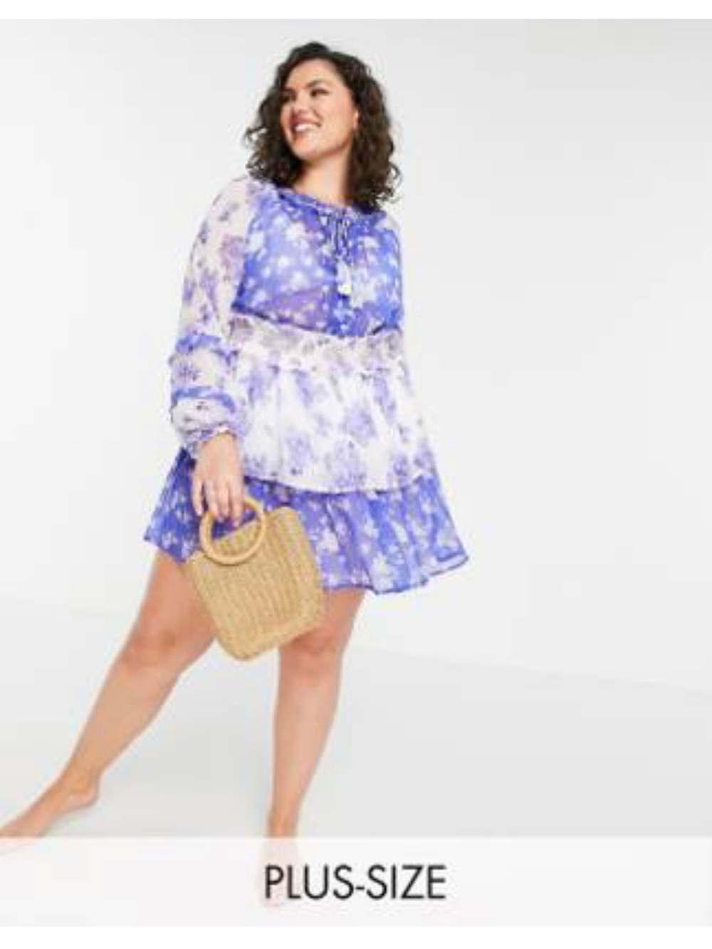 River Island Purple Floral Tie-Neck Tiered Mini Dress ASOS NWT
